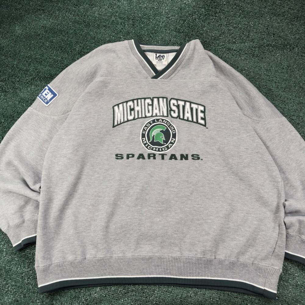 Vintage Lee Sport Michigan State Spartans Sweatshirt Size XL Grey V-Neck